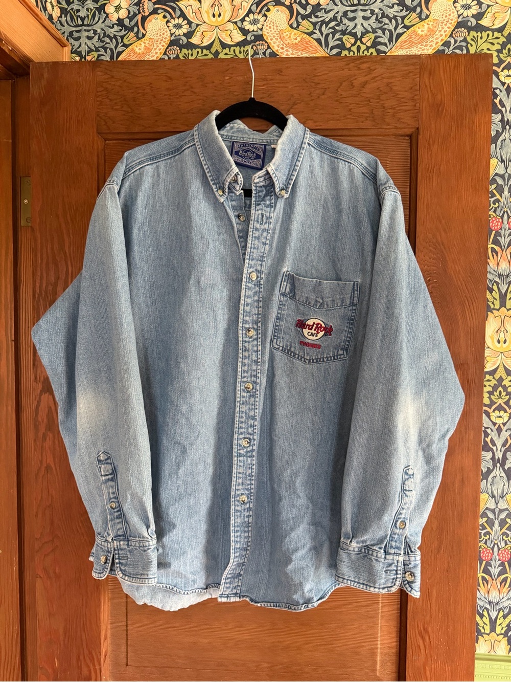 Men's Vintage 90's Hard Rock Cafe Phoenix Denim Button Up Long Sleeve Shirt Sz L